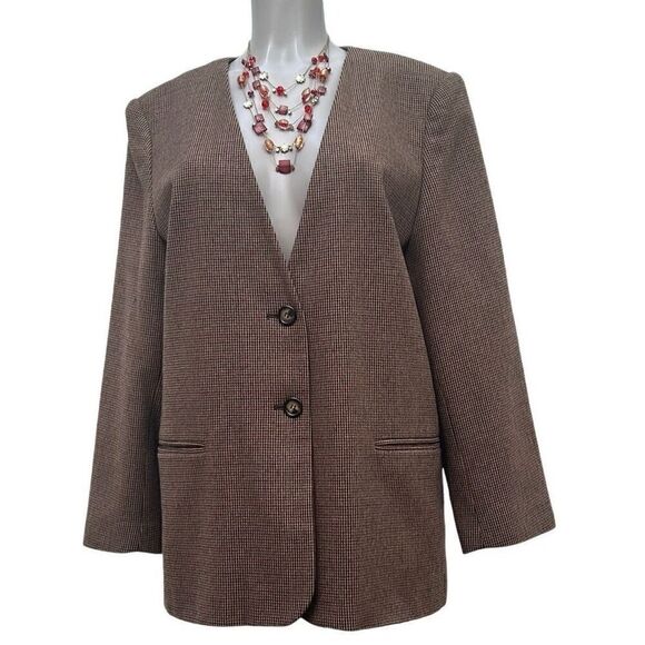 Vtg Joan Leslie Blazer Suit Jacket Women's 16W Green Brown Wool Single Breasted - Picture 6 of 10